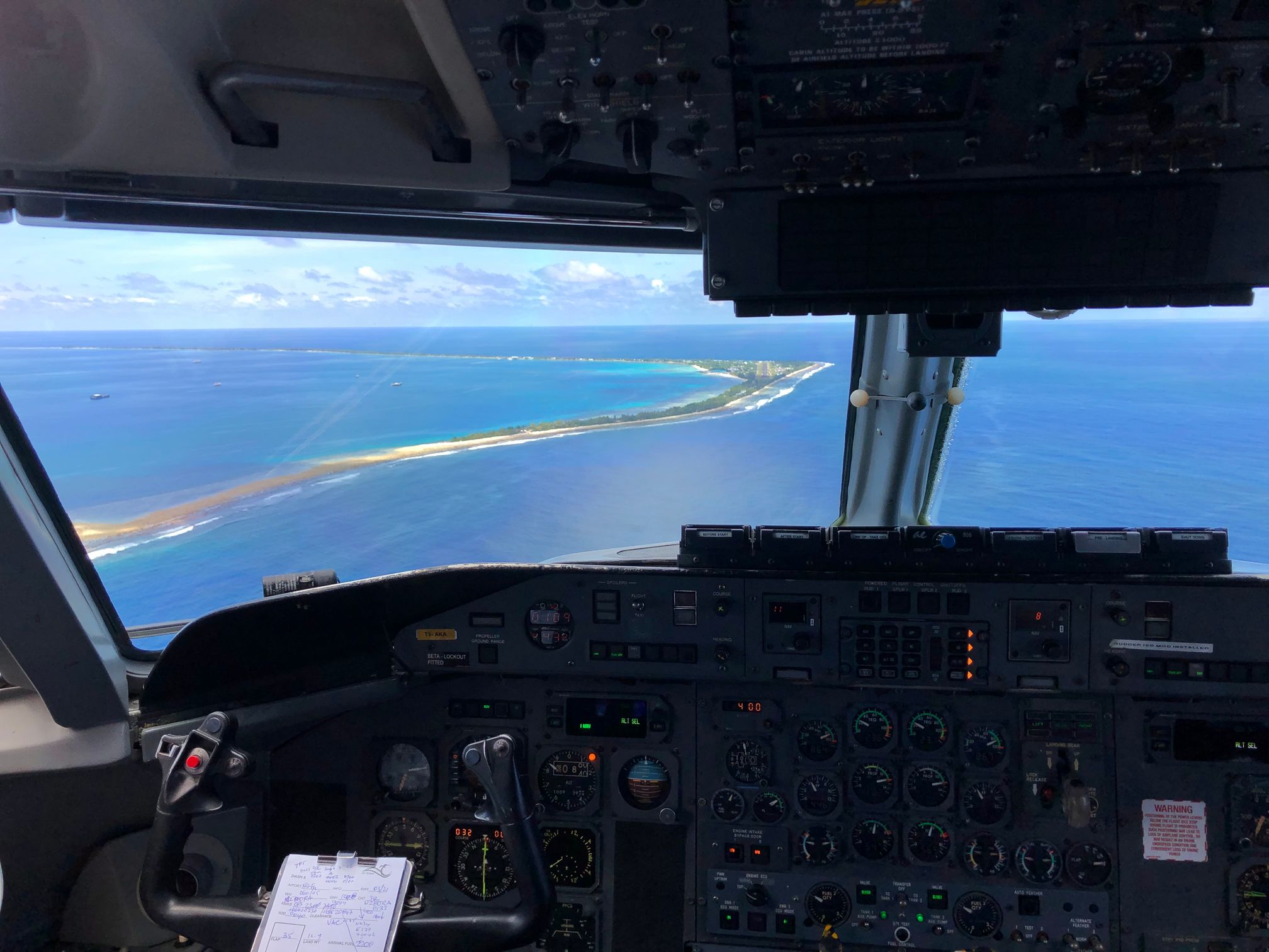 sitting in the cockpit before landing at Funafuti airport