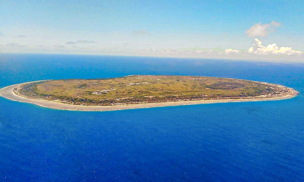 view of Nauru from the plane window before landing