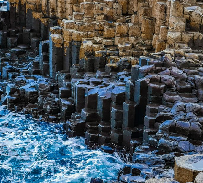 Giant's Causeway with the detail of the hexagonal-shaped stepping stones