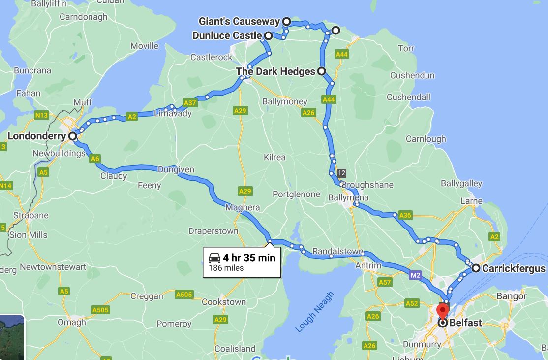 The plan for this 3 day road trip in Northern Ireland